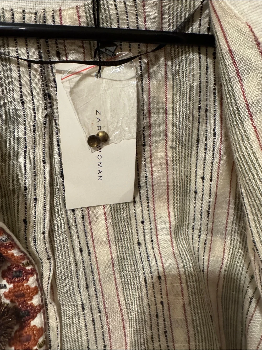 Zara Embroidered Ecru Jacket/Blazer with Brown Pom-Poms - Picture 7 of 8